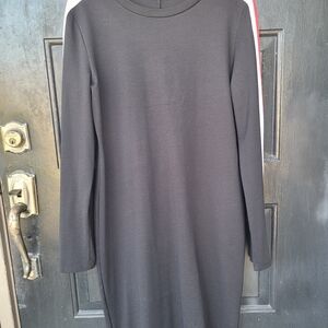 Zara Black Long Sleeve Shift Dress with Red and White Side Stripes